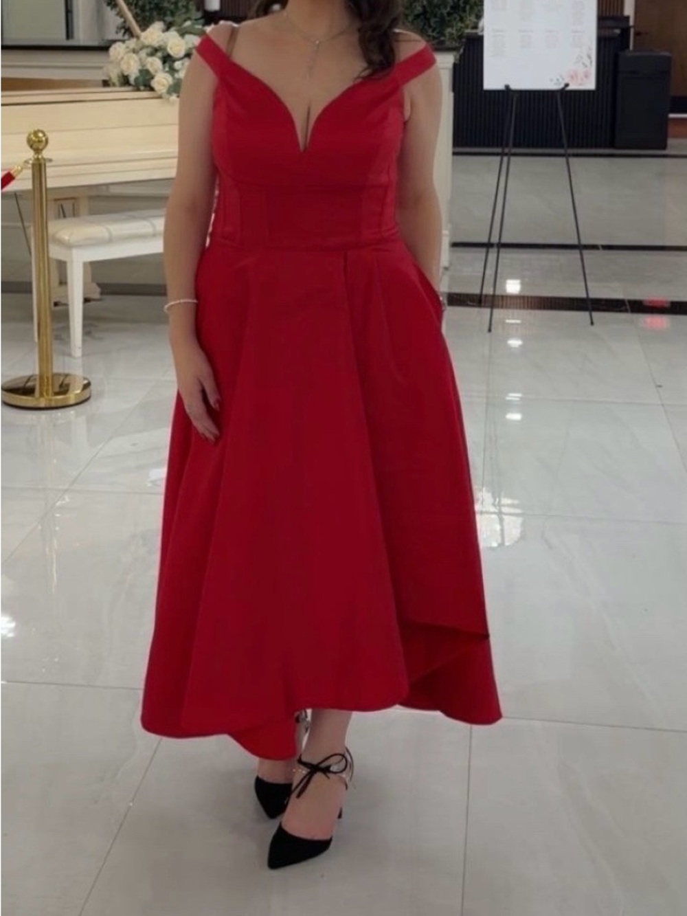 White House Black Market Red Off-Shoulder High-Low Dress
